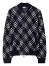 Burberry Mens Ink Ip Chk Check-weave Knitted Bomber Jacket In Blue
