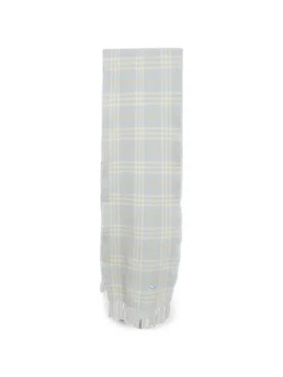 Pre-owned Burberry Checked-pattern Fringed-trim Scarf In Blue