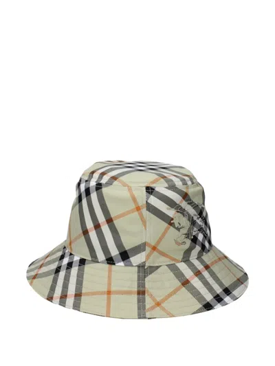 Burberry Checked-pattern Logo-embroidered Bucket Hat In Green