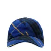 Burberry Checker Linen Baseball Cap In Blue