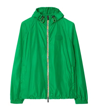 Burberry Check Trim Nylon Hooded Jacket In Green