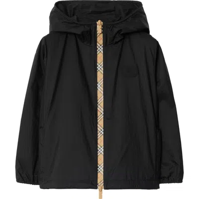 Burberry Kids'  Checker-tape Nylon Hooded Jacket In Black