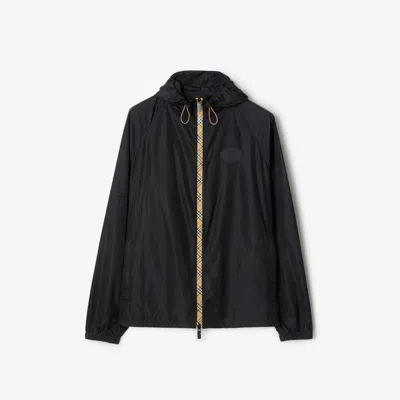 Burberry Checker-tape Nylon Hooded Jacket In Blue