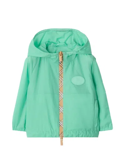 Burberry Babies' Checker-tape Nylon Hooded Jacket In Green