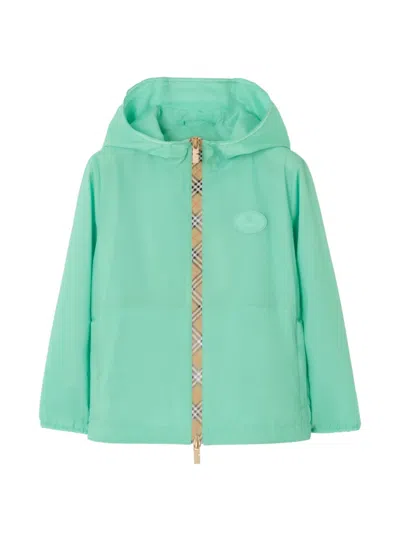 Burberry Kids' Checker-tape Nylon Hooded Jacket In Green