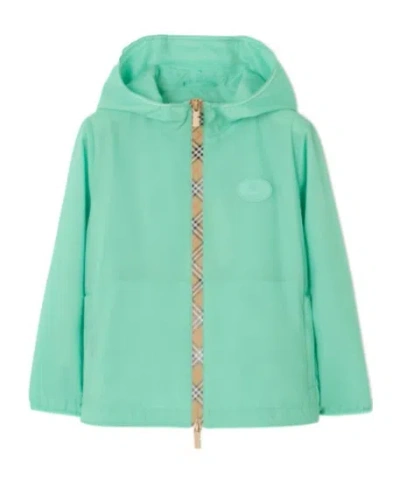 Burberry Kids' Checker-tape Nylon Hooded Jacket In Green