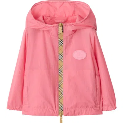 Burberry Babies'  Checker-tape Nylon Hooded Jacket In Pink