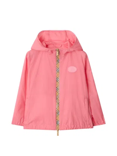 Burberry Checker-tape Nylon Hooded Jacket In Pink