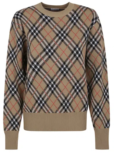 Burberry Checkered Beige Wool Blend Sweater In Multi