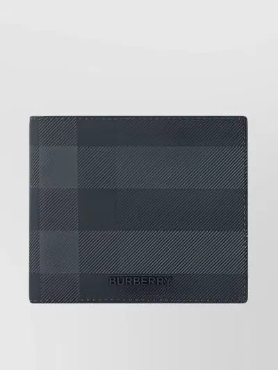 Burberry Checkered Bi-fold Wallet Brand Graphic In Blue