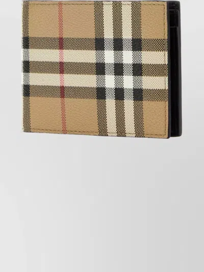 Burberry Checkered Bifold Wallet Contrast Stripe Detail In Brown