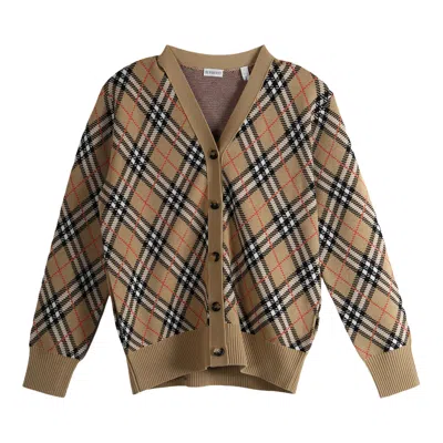 Pre-owned Burberry Checkered Button-up Knit Cardigan 'sand' | Tan | Women's Size M