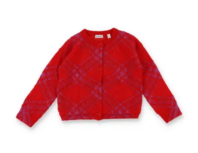Burberry Kids' Checkered Buttoned Cardigan In Rosso