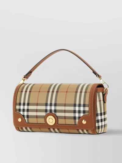 Burberry Checkered Canvas And Leather Handbag In Brown