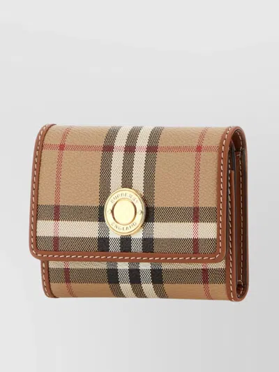 Burberry Checkered Canvas And Leather Small Wallet In Archivebeige