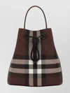 Burberry Checkered Canvas Bucket Bag With Top Handle In Brown