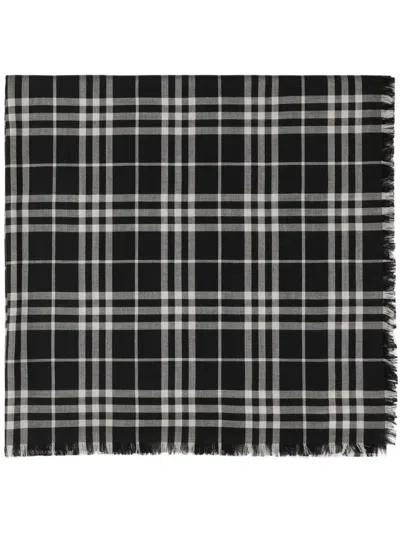 Burberry Checkered Cashmere-blend Scarf In Black