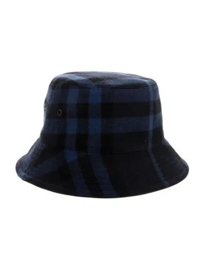 Pre-owned Burberry Checkered Cashmere Bucket Hat W/tags In Blue