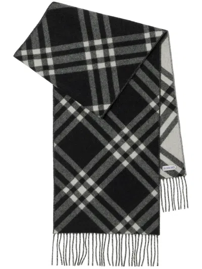 Burberry Checkered Cashmere Scarf In Black
