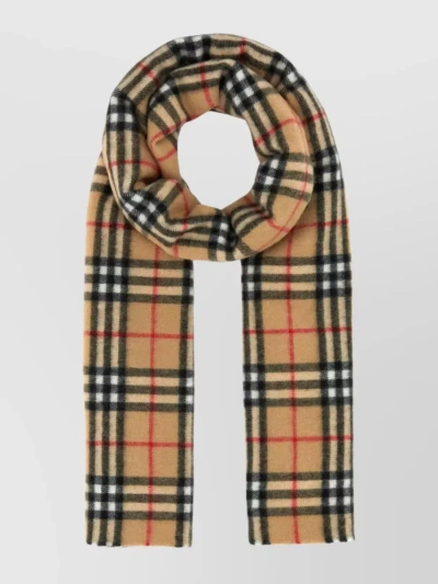 Burberry Checkered Cashmere Scarf With Fringed Edges In Brown