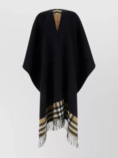 Burberry Checkered Cashmere Wool Cape In Black