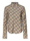 Burberry Beige Oversize Shirt With All-over Check Motiv In Cotton Woman In Neutral