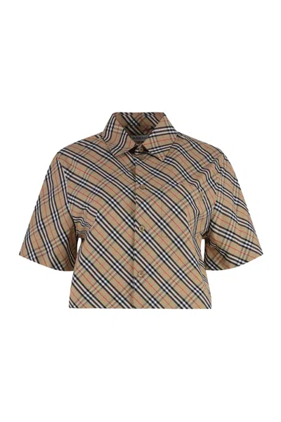 Burberry Checkered Cotton Shirt For Women In Beige