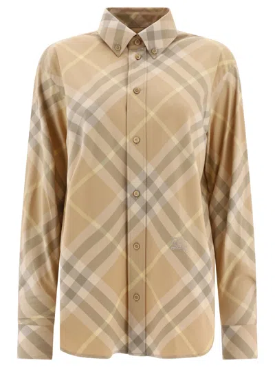 Burberry Checkered Cotton Shirt For Women In Beige