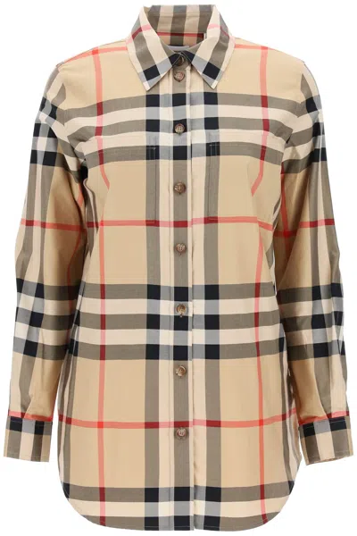 Burberry Checkered Cotton Twill Shirt For Women In Brown