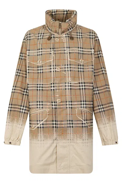 Burberry Checkered Cotton Windbreaker Jacket With Raised Collar In Multi