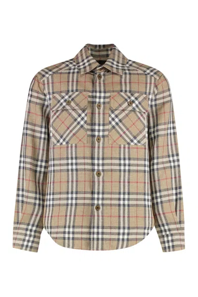 Burberry Checkered Cotton-linen Shirt With Flap Pockets In Brown