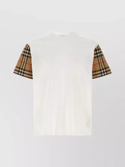 Burberry Women White T-shirt With Vintage Check Motif On The Sleeves In Cotton Woman