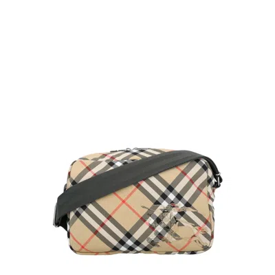 Burberry Checkered Crossbody Bag With Floral Embroidery In Grey