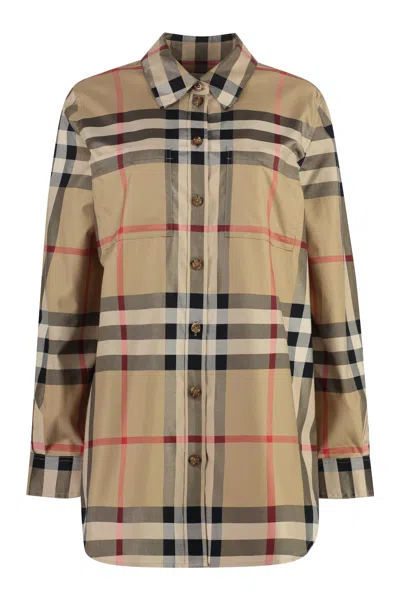 Burberry Checkered Design Cotton Shirt For Women In Black