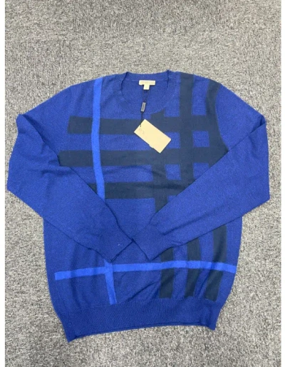 Burberry Checkered Detail Knitted Pullover In Blue