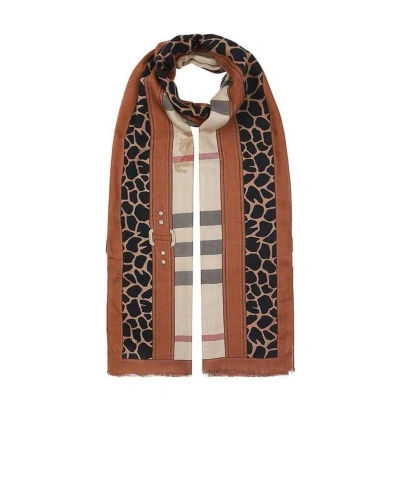 Burberry Checkered Detail Scarf In Brown