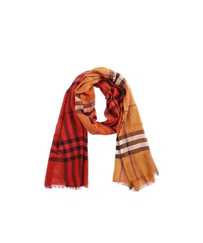 Burberry Checkered Detail Scarf In Brown