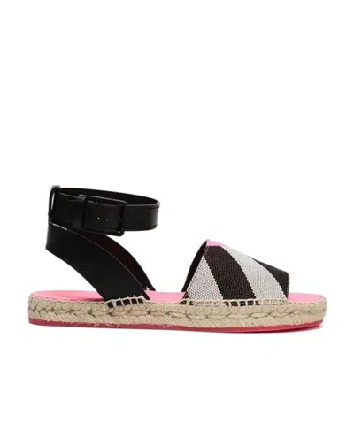 Burberry Checkered Details Flat Sandals In Black