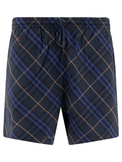 Burberry Checkered Drawstring Swim Shorts In Blue