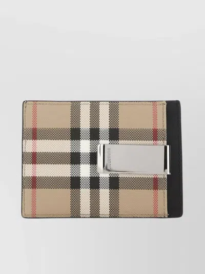 Burberry Checkered E-canvas Card Holder In Brown