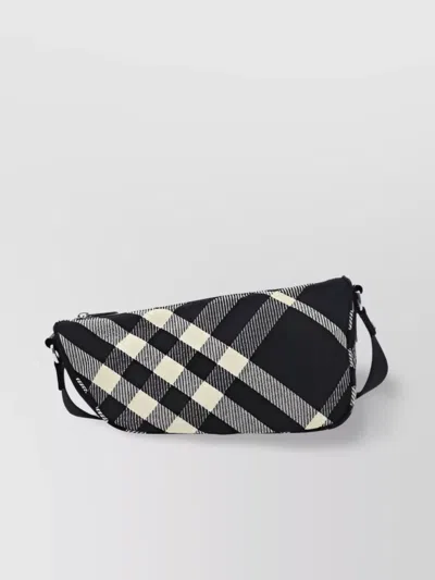 BURBERRY CHECKERED FABRIC MESSENGER BAG WITH METAL HARDWARE