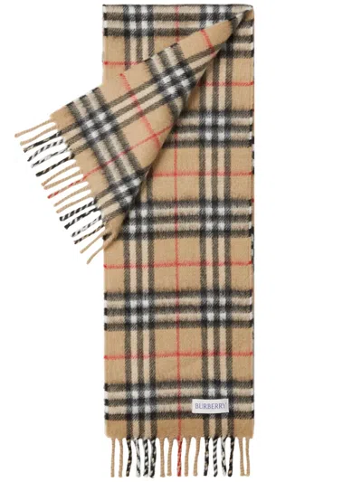 Burberry Checkered Cashmere Scarf In Neutrals
