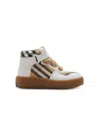 Burberry Check And Leather High-top Sneakers In Neutrals