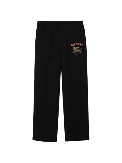 Burberry Checkered Knight-logo Cotton Track Pants In Black