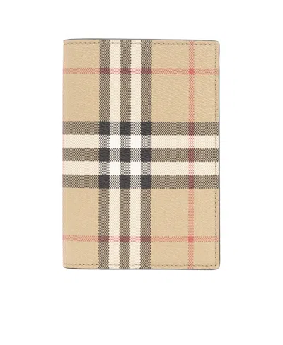 Burberry Checkered Leather Passport Holder In Neutrals