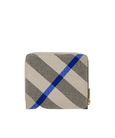 Burberry Checkered Leather Wallet In Nude