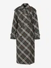 Burberry Green Oversized Double-breasted Trench Coat With Check Motif In Twill Woman In Military Green