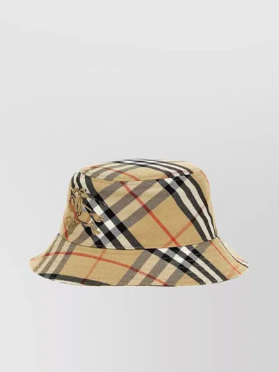 BURBERRY CHECKERED PATTERN BUCKET HAT WITH LOGO EMBROIDERY