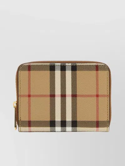 Burberry Checkered Pattern Canvas Wallet In Brown