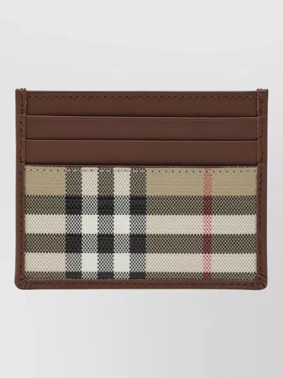 Burberry Checkered Pattern Coat Leather Trim Detail In Brown